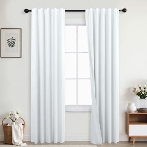 Mrs.Naturall White Linen Blackout Curtains for Bedroom 84 Inches Long