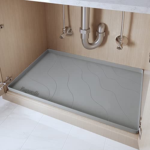 Vangostella Heavy Duty Silicone Under Sink Mats for Kitchen Waterproof 40" x 19", Extra Thick Under Sink Rubber Mat Drip Tray, Raised Edge Under Sink Liner,Prevent Drips, Leaks, Spills,Grey