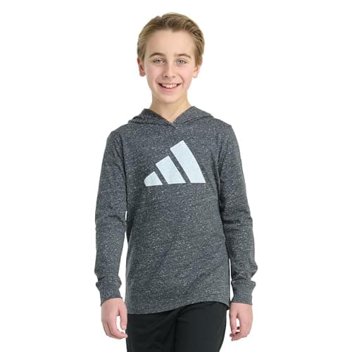 Adidas Boys Long Sleeve Hooded Snow Heather Tee, Caviar Snow Heather, S (8)