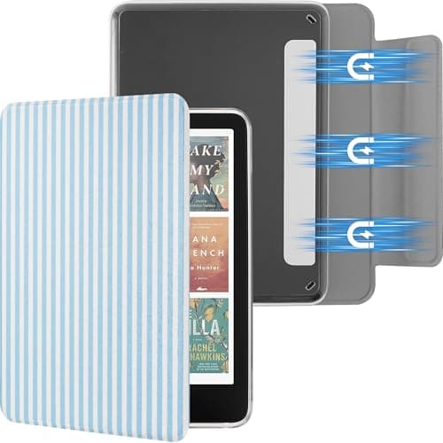 SESENSE Detachable Magnetic Case for 6.8" Kindle Paperwhite (11th Generation-2021) and Kindle Paperwhite Signature Edition, Slim PU Shell Cover Case with Auto Wake/Sleep, Blue and White Stripes