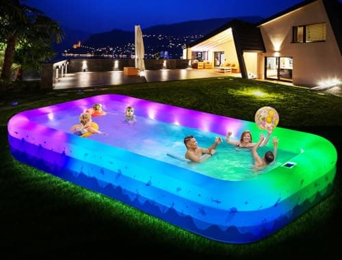 Large Inflatable Pools with Lights, 145" X 74" X 22" Family Inflatable Swimming Pools for Adults, Blow Up Pool Solar Powered, Inflatable PooI for Backyard (Air Pump Not Included)
