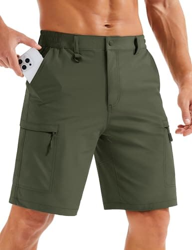 MAGCOMSEN Mens Golf Shorts Cargo 10" Quick Dry Lightweight Water Resistant Hiking Workout Shorts with Pockets Army Green, 30