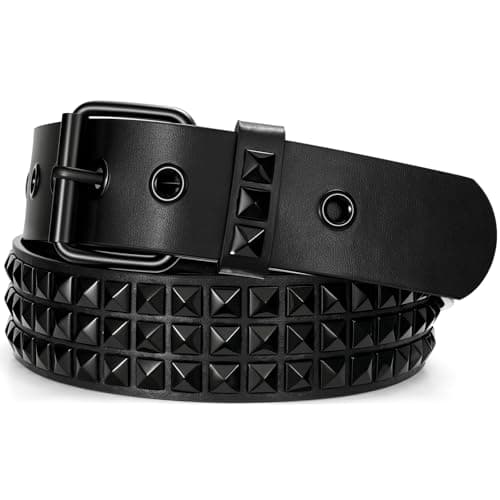 SUOSDEY Black Studded Belt,Y2K Silver Metal Grommet Belt for Men Women Punk Rock Style for Jeans Pants (D-B Black, 28-34)