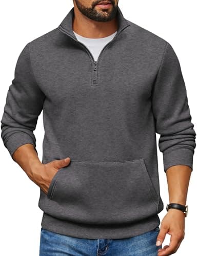 COOFANDY Mens Sweatshirt 1/4 Zip Pullover V Neck Collared Fleeced Sweater