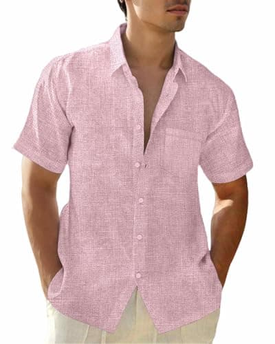 XINGCOOL Men's Linen Shirts Short Sleeve Casual Shirts Button Down Shirt for Men Beach Summer Wedding Shirt for Men