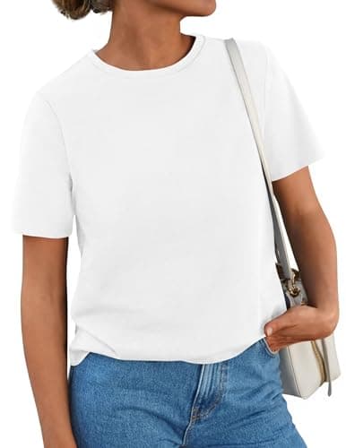 PRETTYGARDEN Womens Short Sleeve Tops Summer 2026 Casual Crewneck Cotton Basic Tee Shirts Fashion Clothing Spring Outfits(White,Small)