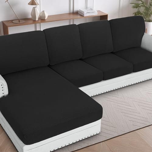 H.VERSAILTEX Sectional Couch Covers 1 Piece Chaise Slipcover L Shape Separate Cushion Couch Cover for Both Left/Right Sectional Couch (Seat Only: 1 Chaises, Black)