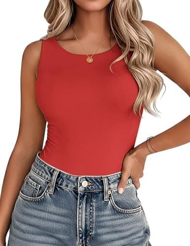 Zeagoo Womens Double Lined Crew Neck Tank Tops Cute Summer Sleeveless Workout Tops Basic Going Out Clothes 2026 Red