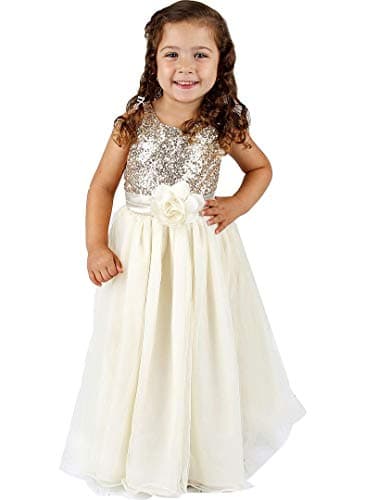 Bowdream Flower Girl's Dress Gold Sequins Ivory 8 Years