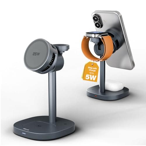 25W Fast Wireless Charger Stand for Apple MagSafe Charger, 3 in 1 Charging Station with TEC Cooling, Magnetic Wireless Charger for iPhone17/16/15/14/13/12, Apple Watch, AirPods, Gifts for Men