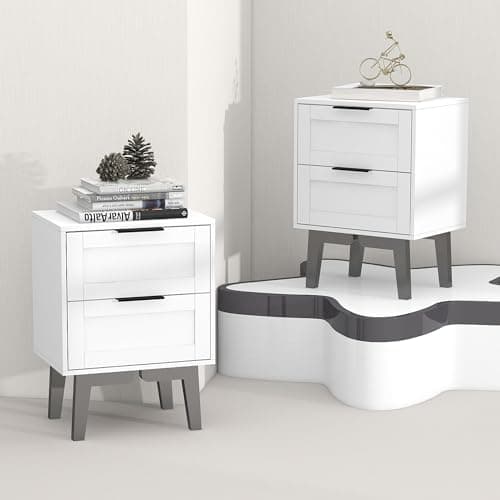 TaoHFE Modern White Nightstand Set of 2 with Drawer - Mid Century 22 Inch Bed Side Table for Bedroom