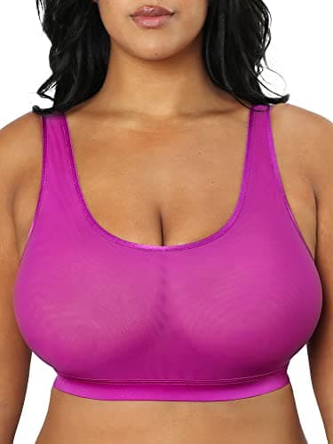 Curvy Couture Women's Sheer Mesh Plus Size Bralette, Bralettes for Women with Support and Wireless, See Through Bras