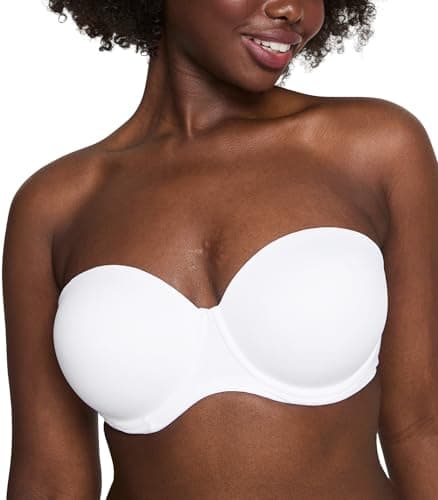 Victoria's Secret Pink Wear Everywhere Strapless Push Up Bra, Padded, Adjustable Straps, Optic White, (32C)