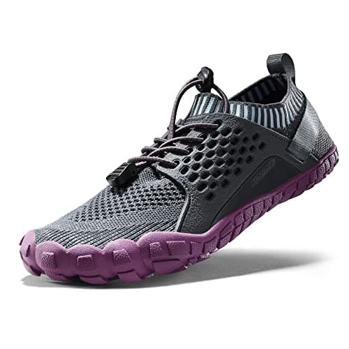 NORTIV 8 Womens Barefoot Water Sports Shoes - Outdoor Athletic Pool Swim Hiking Aqua Shoes, Grey/Purple - 6 (Treklady-2)