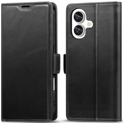 KEZiHOME Wallet Case for iPhone 16 Plus 6.7 inch, Genuine Leather RFID Blocking with Card Holder, Magnetic Kickstand Shockproof Phone Flip Cover Case Compatible with iPhone 16 Plus 5G (Black)