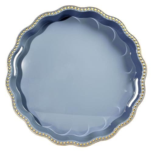 Umisriro Blue Decorative Tray for Coffee Table, Wavy Scallop Beaded Plastic Serving Tray forKitchen Counter, Ottoman, Living Room, (13")
