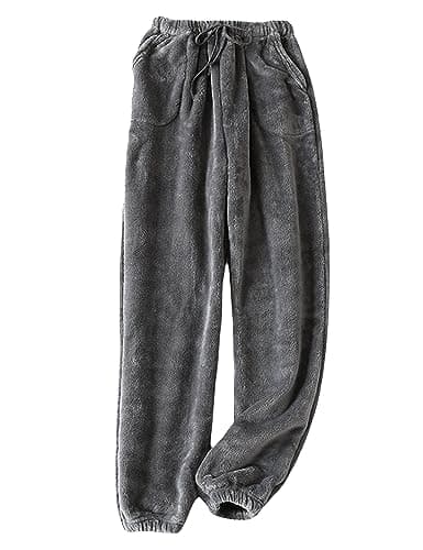 Yeokou Womens Fleece Pajama Pants Warm Fuzzy Cozy Sleep Bottoms With Pockets(Grey-S)