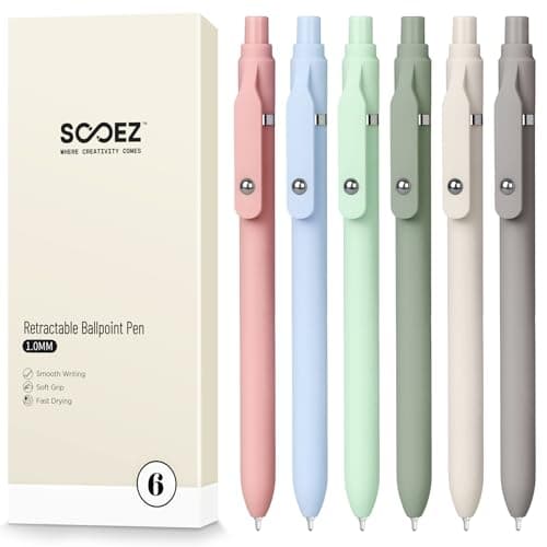 Sooez 6 Pack Ballpoint Pen, Retractable Black Pen ballpoint Smooth Writing