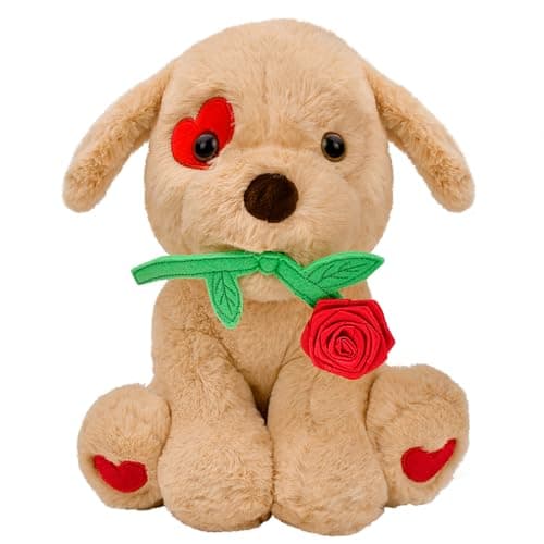 Valentines Day Gifts 10 inch Funny Cute Plush Dog with Rose for Her Women