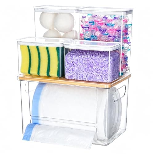 iCASA 5 in 1 Trash Bag Holder Dispenser Dishwasher & Laundry Pods Container