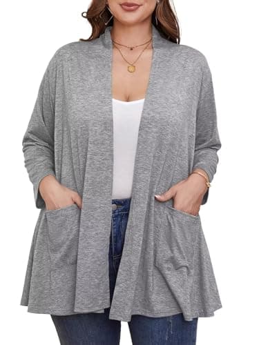 BELAROI Plus Size Lightweight Cardigan Sweaters for Women Casual Open Front 3/4 Sleeve Cover Up 2X, D-Heather Gray