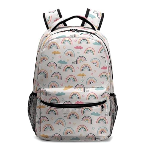 Kwlegh Rainbow Kids Backpack for Girls Cute Rainbows Cloud White Children Bookbags Preschool Elementary Kindergarten School Bag Lightweight Toddler Back Pack with Chest Strap