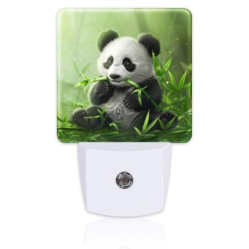 sndheke Cute Panda Eating Bamboo Night Light, Natural Animal Green Leaves Dusk to Dawn Night Light Plug in, 0.5W Energy Saving Sleep Friendly NightLight for Kids Boys Girls Home Decor