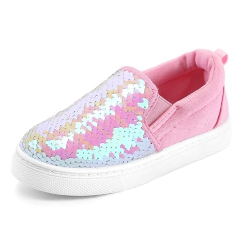 K KomForme Toddler Slip on Sneakers Girls Sparkle Sequins Canvas Walking Shoes,Size 7 Toddler, Pink