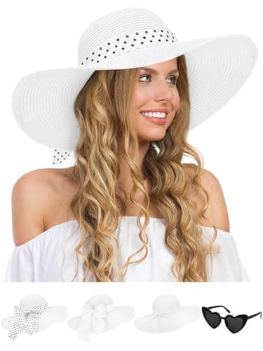 Sun Hats for Women, Wide Brim Summer Floppy Beach Straw Hat Off-White
