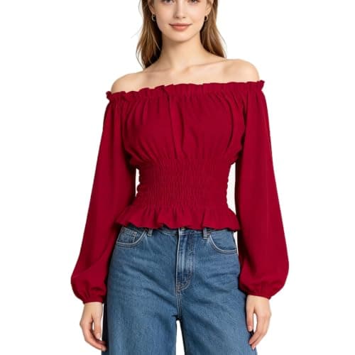 yiranyijiu Womens Renaissance Top Pirate Shirt Peasant Off Shoulder Blouse（L,Z2724RD
