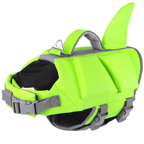 Dogcheer Dog Shark Life Jacket with Extra Foam, High Buoyancy Dog Life Vest with Rescue Handle for Swimming Boating, Reflective Adjustable Puppy Swim Vest for Small Medium Large Dogs, Green - S