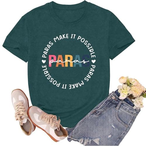 sallrue Paraprofessional Shirts for Women Teacher para Life Tshirts Paras Make It Possible Tee Tops Green