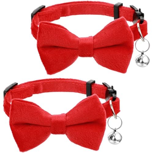 ValueBargain 2PCS Red Cat Collar, Breakaway Velvet Cat Collar, Adjustable 7-11 Inches for Kitten Cats, Red