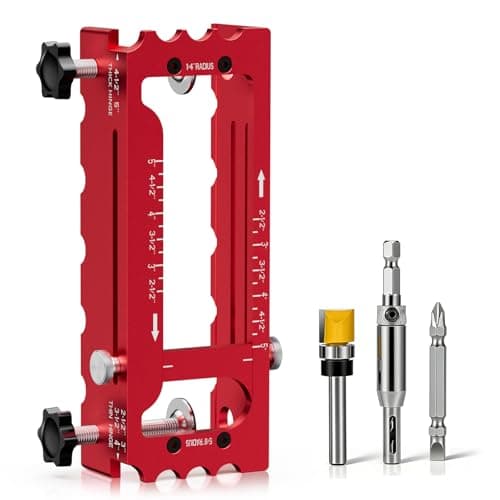Door Hinge Jig Tool for Router, Adjustable Aluminum Alloy Mortise Jig Fits Door Hinges 2.5" -5", Door Hinge Template Installation Kit, 1/4" & 5/8" Radius and Square Corners (red)