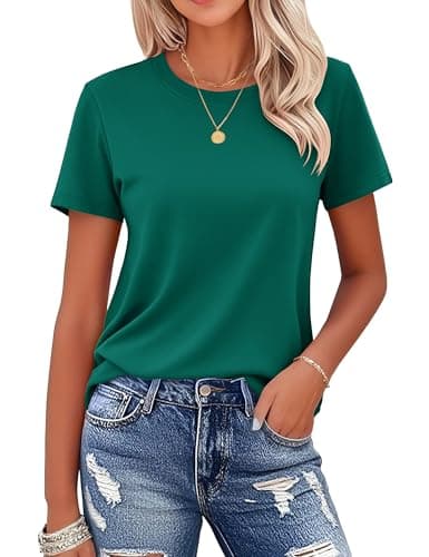 MAGCOMSEN Women's Crew-Neck Shirt Short-Sleeve Classic-fit T-Shirt Breathable Casual Basic Tee Cotton Tops, Emerald Green, S