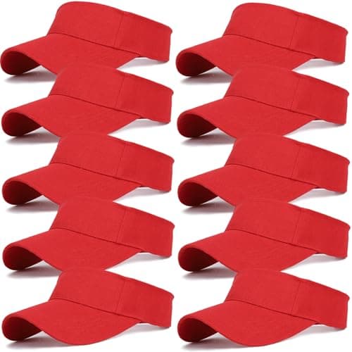 Unisex Sports Sun Visor Hats Open Top Bingo Visors for Tennis Golf Travel Summer Beach Pool (Red, 10)