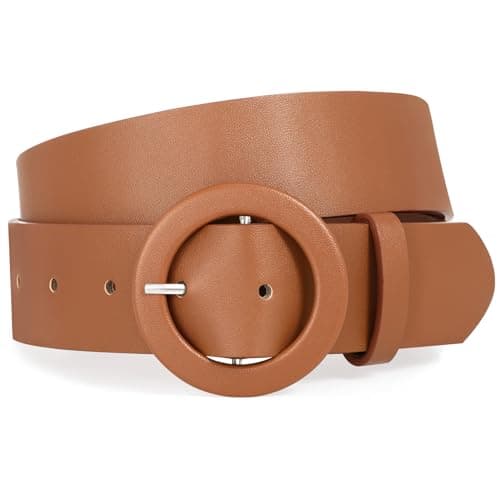 XZQTIVE Women's Wide Belt Fashion Candy Color Round Buckle Ladies Belt for Jeans Pants Dresses, Brown(Fit Waist Size 30"-36")