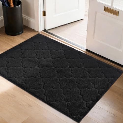 COSY HOMEER Door Mat Non-Slip Entryway Mats for Indoor Use, Absorbent Doormat for Front Door, Washable Low Profile Entrance Mat,32"x48",Black