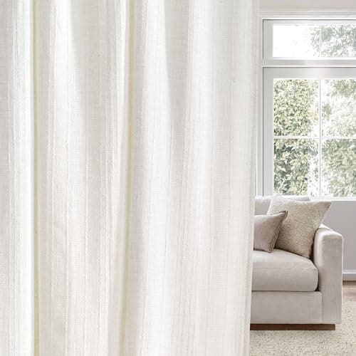 NICETOWN Natural Linen Curtains Jacquard Weave for Living Room, Privacy Light Filtering Boho Drapes for Farmhouse, W52 x L84, 2 Panels