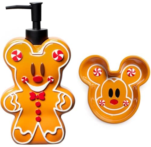 Jay Franco Disney Mickey Mouse Gingerbread Bathroom Set - 2 Piece Collection Includes Lotion Pump & Soap Dish - Christmas and Holiday Bathroom Accessories