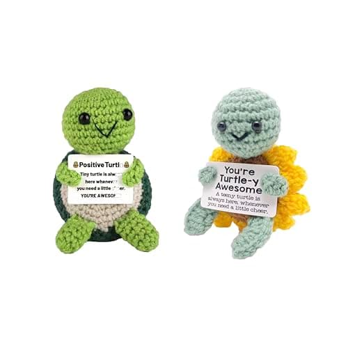 Positive Crochet Turtle Gift Set – Positive Affirmation Plushies for Mom, Her, Him – Unique Spring Gift for Easter & Mother's Day – Cute Inspirational Office Desk Decor
