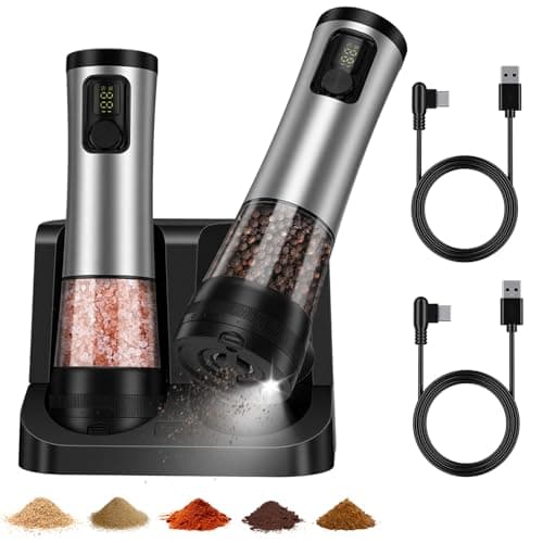 Electric Salt and Pepper Grinder Set, USB Rechargeable with Battery Display
