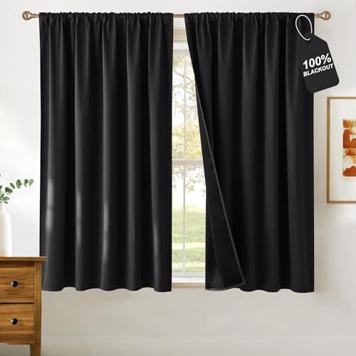 NICETOWN Black Out Curtains 54 inch Long, Rod Pocket 100% Blackout Curtains Thermal Drapes Solid Window Treatments for Bedroom, W52 x L54, 2 Panels