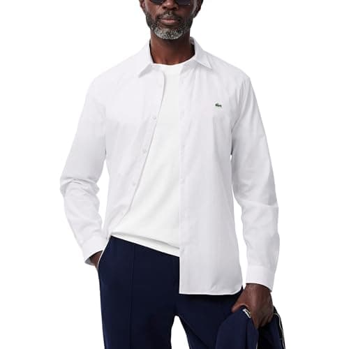 Lacoste Men's Core Collection Slim Fit Long Sleeve Solid Shirt, White, 18