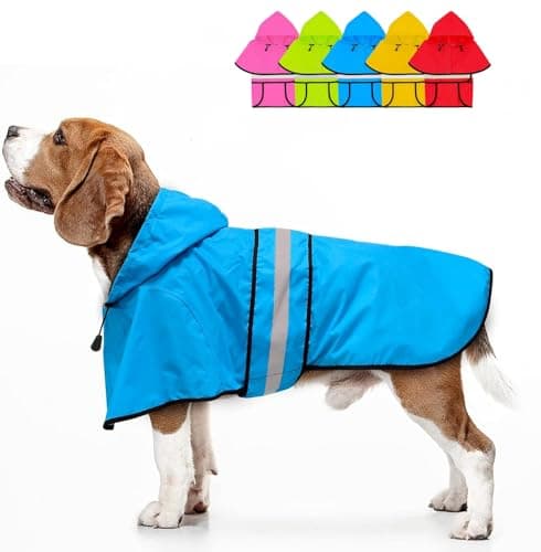 Dolitego Dog Raincoat - Reflective Waterproof Dog Rain Jacket with Hoodie Lightweight Rain Coat for Small Medium Large Dogs (Small, Blue)