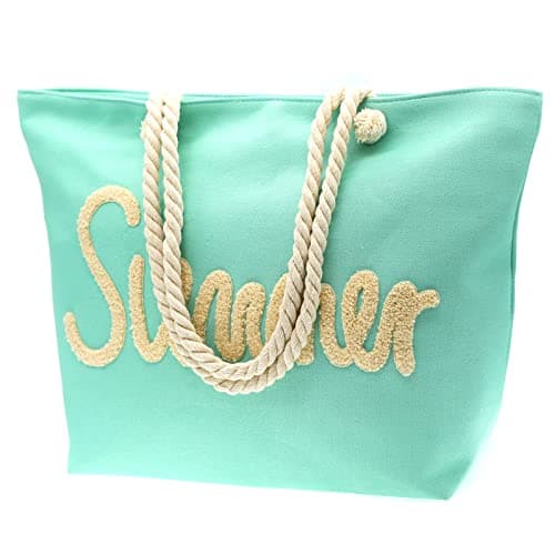 We We Summer Beach bags for Women Large Canvas Beach Bag Tote Daily bags Women's Shoulder Bag Handbag for Travel Gym Swim (Green bag)