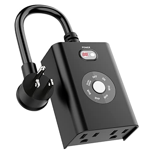 Outdoor Timer With Sensor for Dusk to Dawn Lights, Waterproof Plug-in Outlet With 2 Grounded Outlets for Holiday Decor, ETL FCC Certified