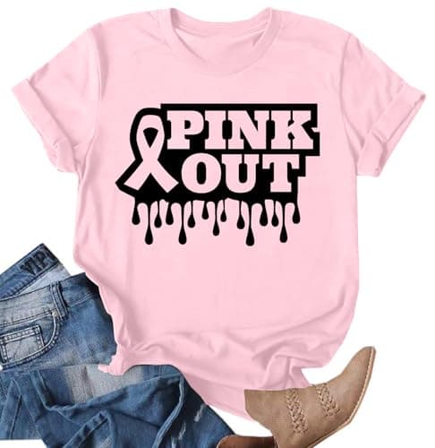 Ithalt Breast Cancer Shirts for Women Pink Out Tshirts Cancer Survivor Tee