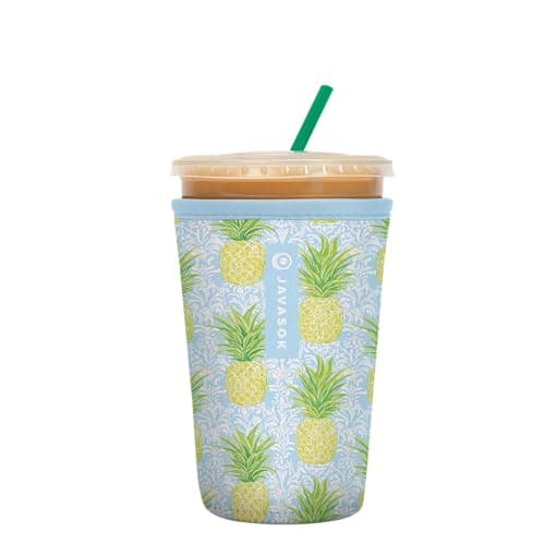 Sok It JavaSok Iced Coffee & Cold Soda Insulated Neoprene Cup Sleeve (The Preppy Pineapple, Medium: 22-28oz)