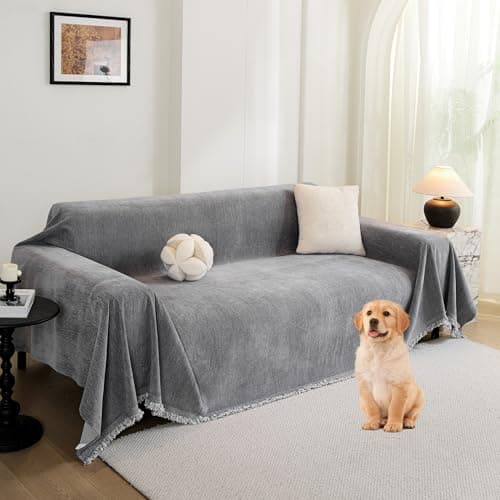 MEoWwink Couch Cover for 3 Cushion Couch Chenille Sofa Cover Sectional Couch Covers, Couch Cover for Dogs Washable, Soft Non-Slip Sofa Slipcover Sofa Protector Futon Cover, 71''x134'', Dark Grey